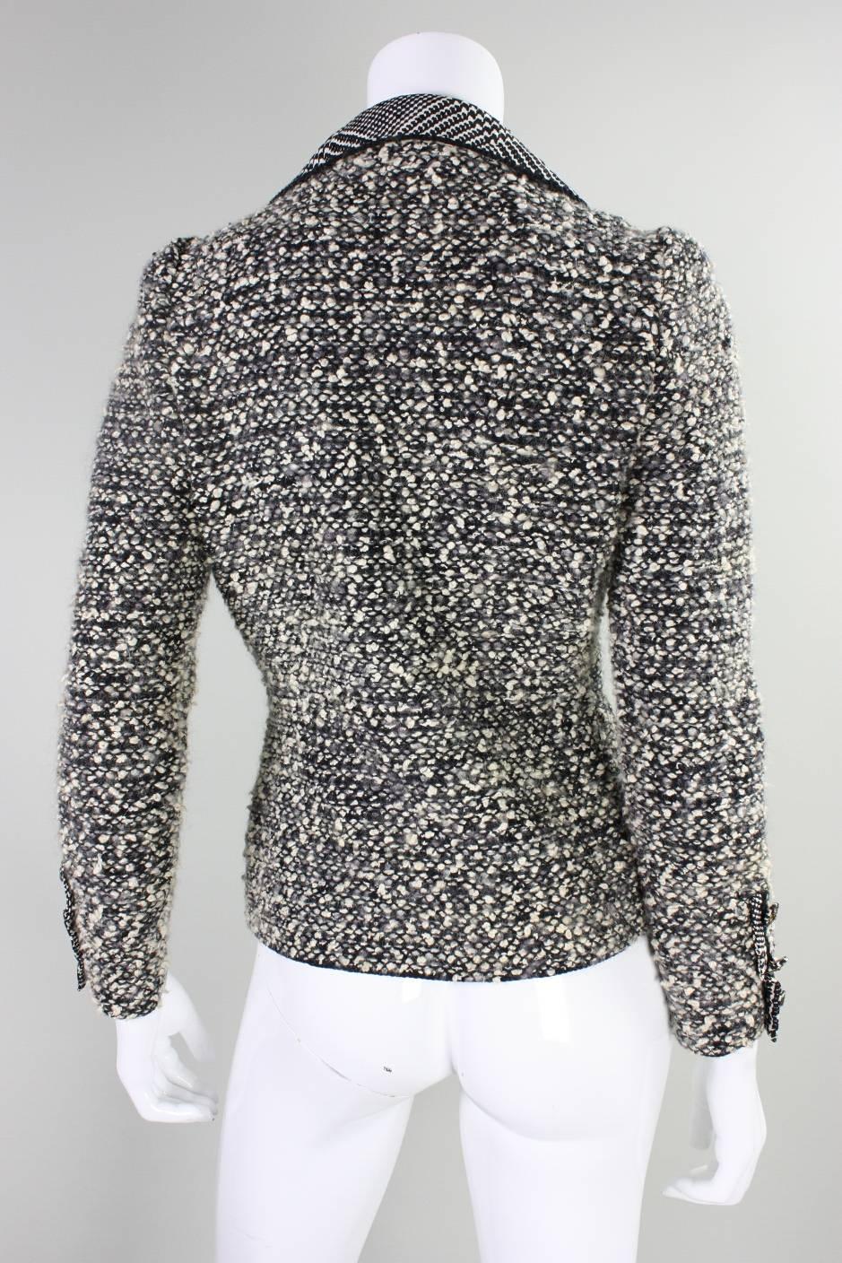 1980's Adolfo Boucle Jacket with Houndstooth Detailing In Excellent Condition For Sale In Los Angeles, CA