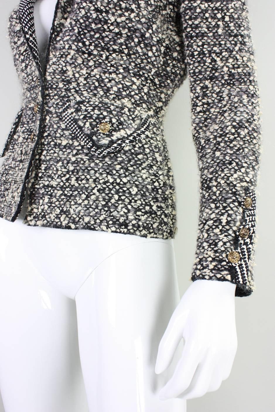 1980's Adolfo Boucle Jacket with Houndstooth Detailing For Sale 1