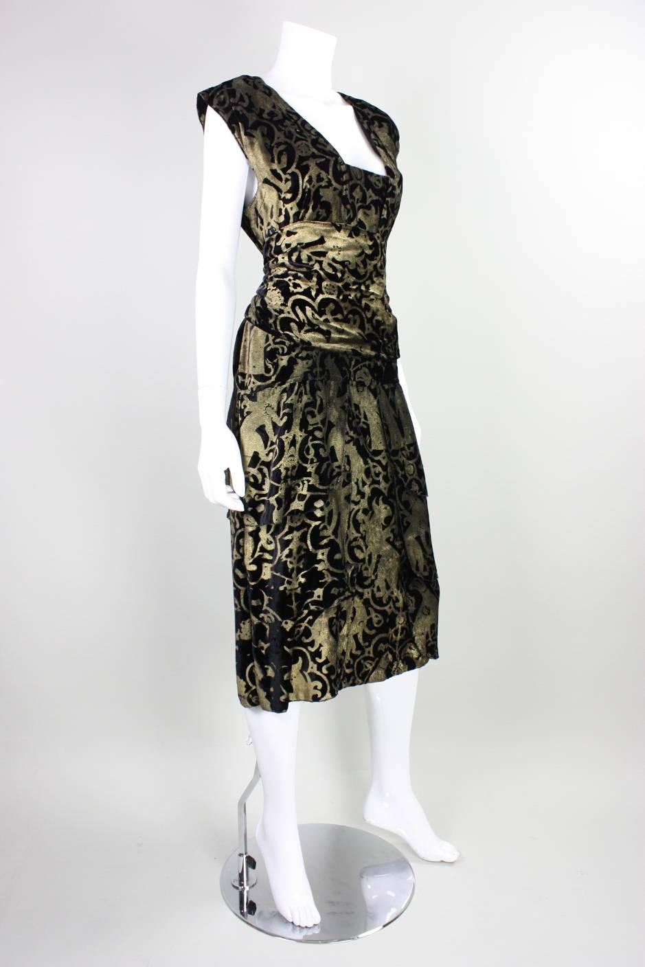 Black Vintage Fiorella Mancini Stenciled Velvet Art to Wear Sheath Dress For Sale