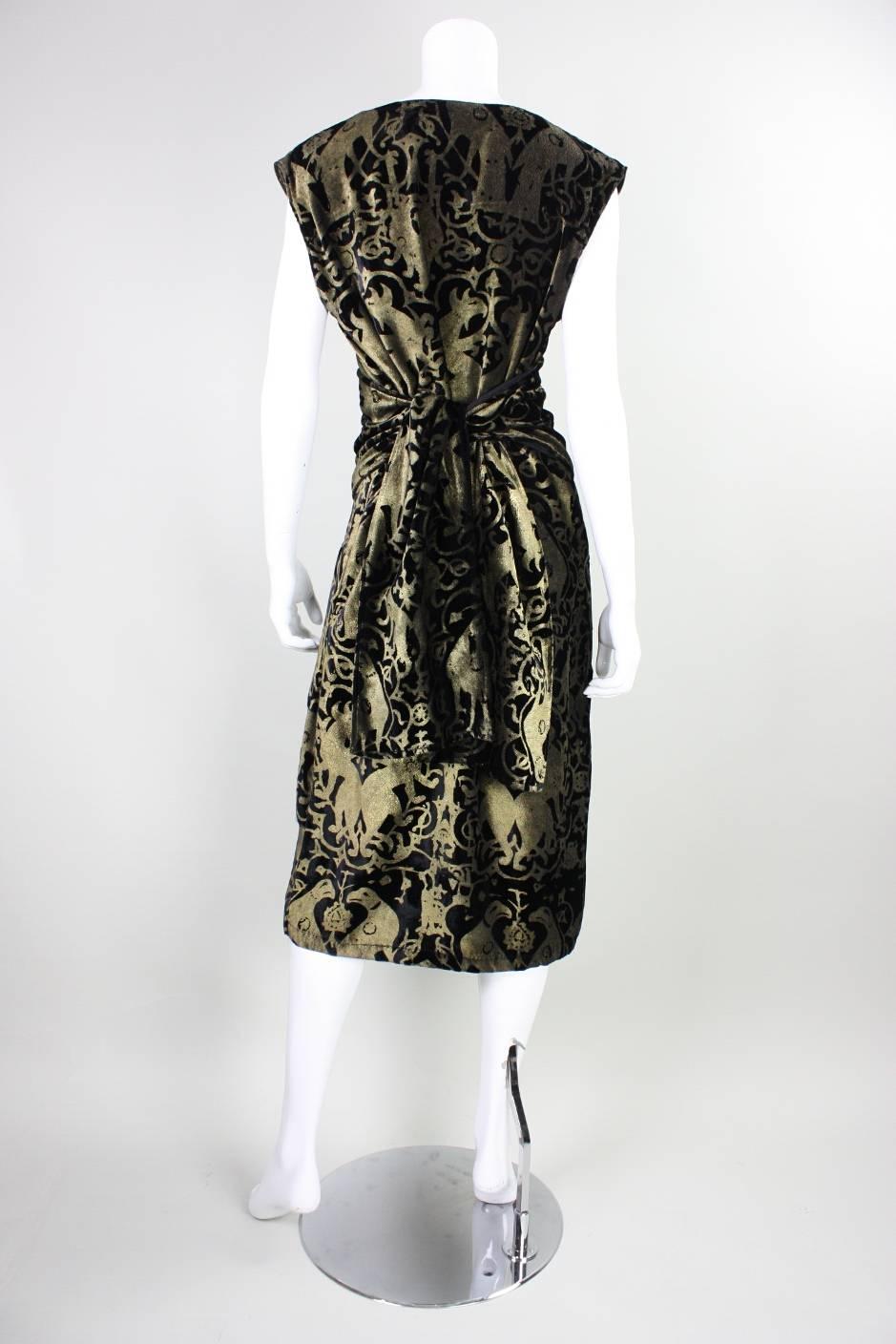 Women's Vintage Fiorella Mancini Stenciled Velvet Art to Wear Sheath Dress For Sale