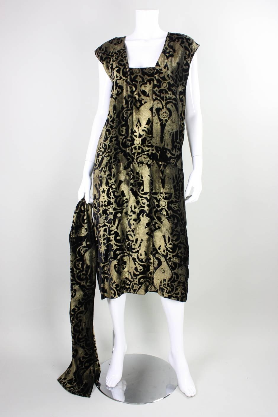 Vintage Fiorella Mancini Stenciled Velvet Art to Wear Sheath Dress For Sale 3