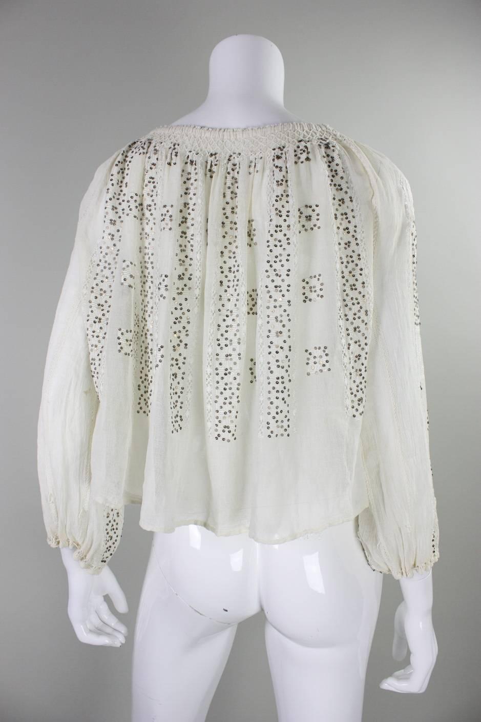 1930's Eastern European Gauze Peasant Blouse In Good Condition For Sale In Los Angeles, CA