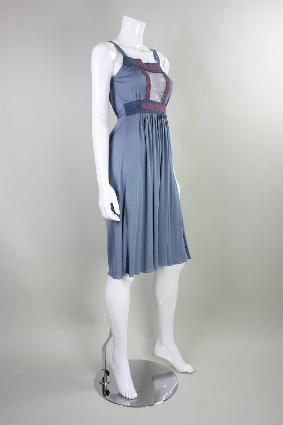 Gray 1970's Ann Buck Matte Jersey & Lace Dress For Sale