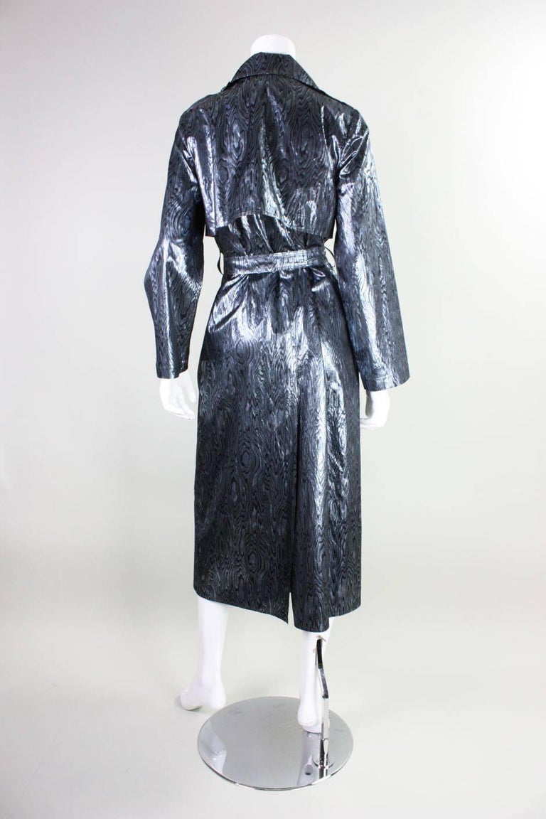 Women's 1990's Vicky Tiel Woodgrain Silver Lame Trench Coat