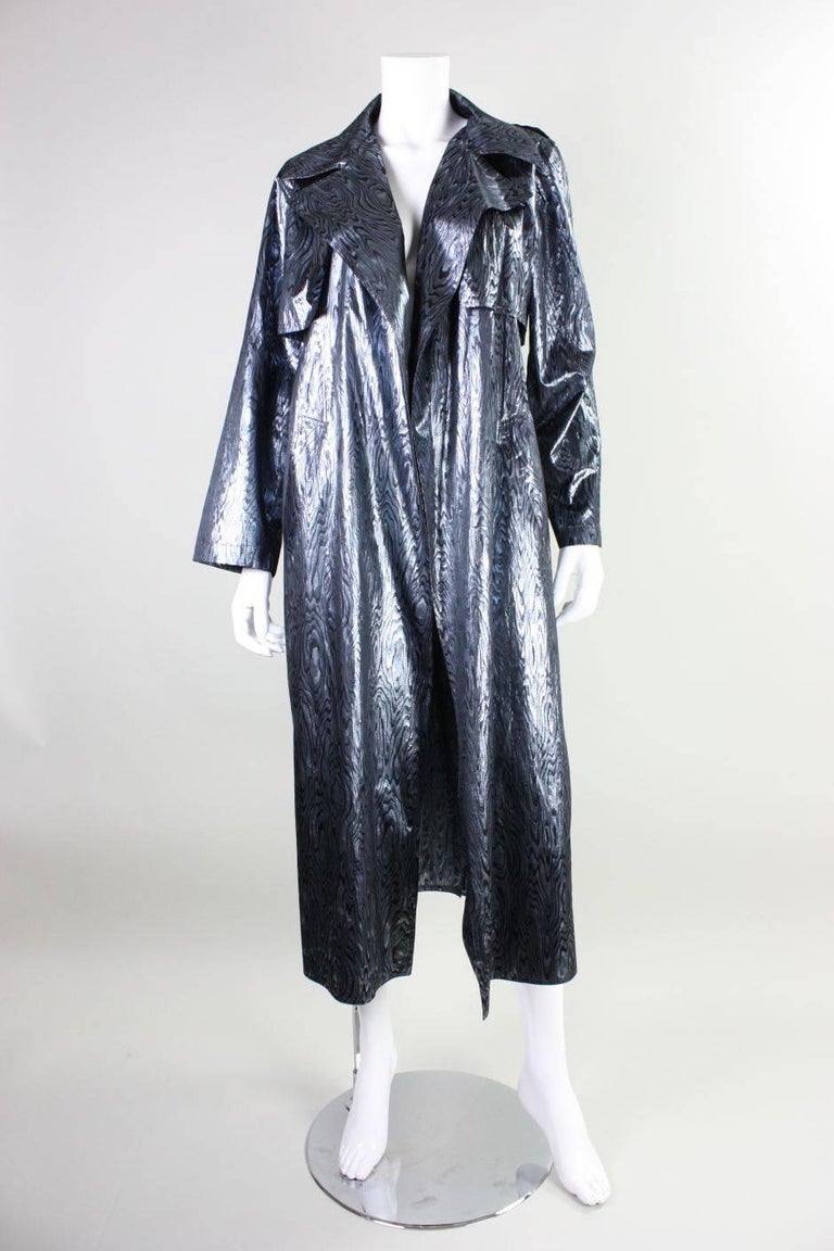 1990's Vicky Tiel Woodgrain Silver Lame Trench Coat 1