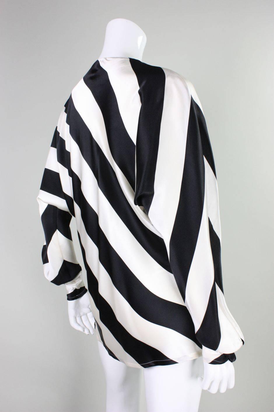 Black 1980's Krizia Striped Silk Blouse For Sale