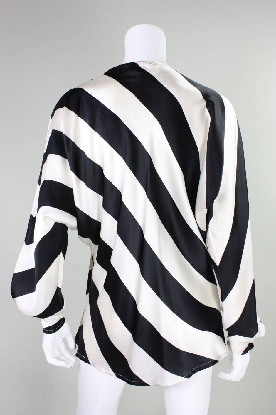 1980's Krizia Striped Silk Blouse In Excellent Condition For Sale In Los Angeles, CA