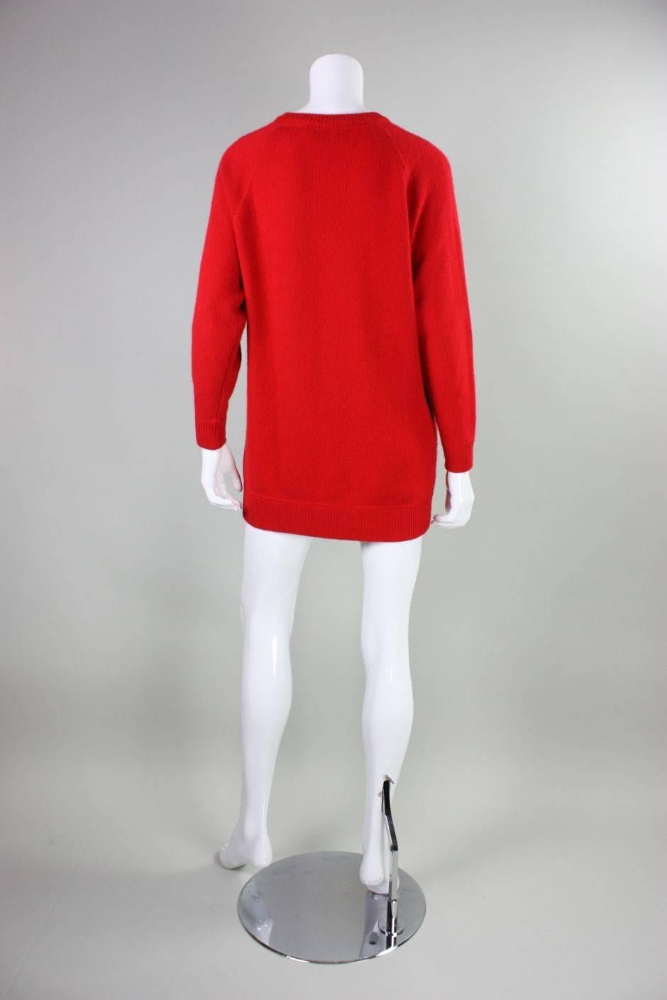 Red Vintage William Kasper Humorous Cashmere Sweater For Sale