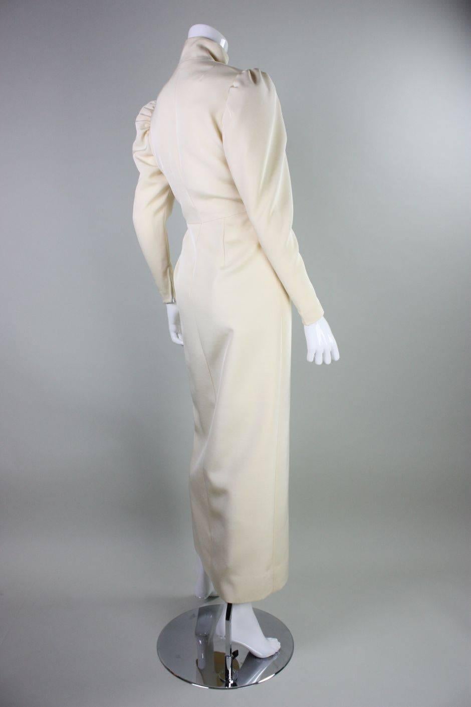 1970's Lanvin Gown with Button Front & Exaggerated Sleeves In Excellent Condition For Sale In Los Angeles, CA