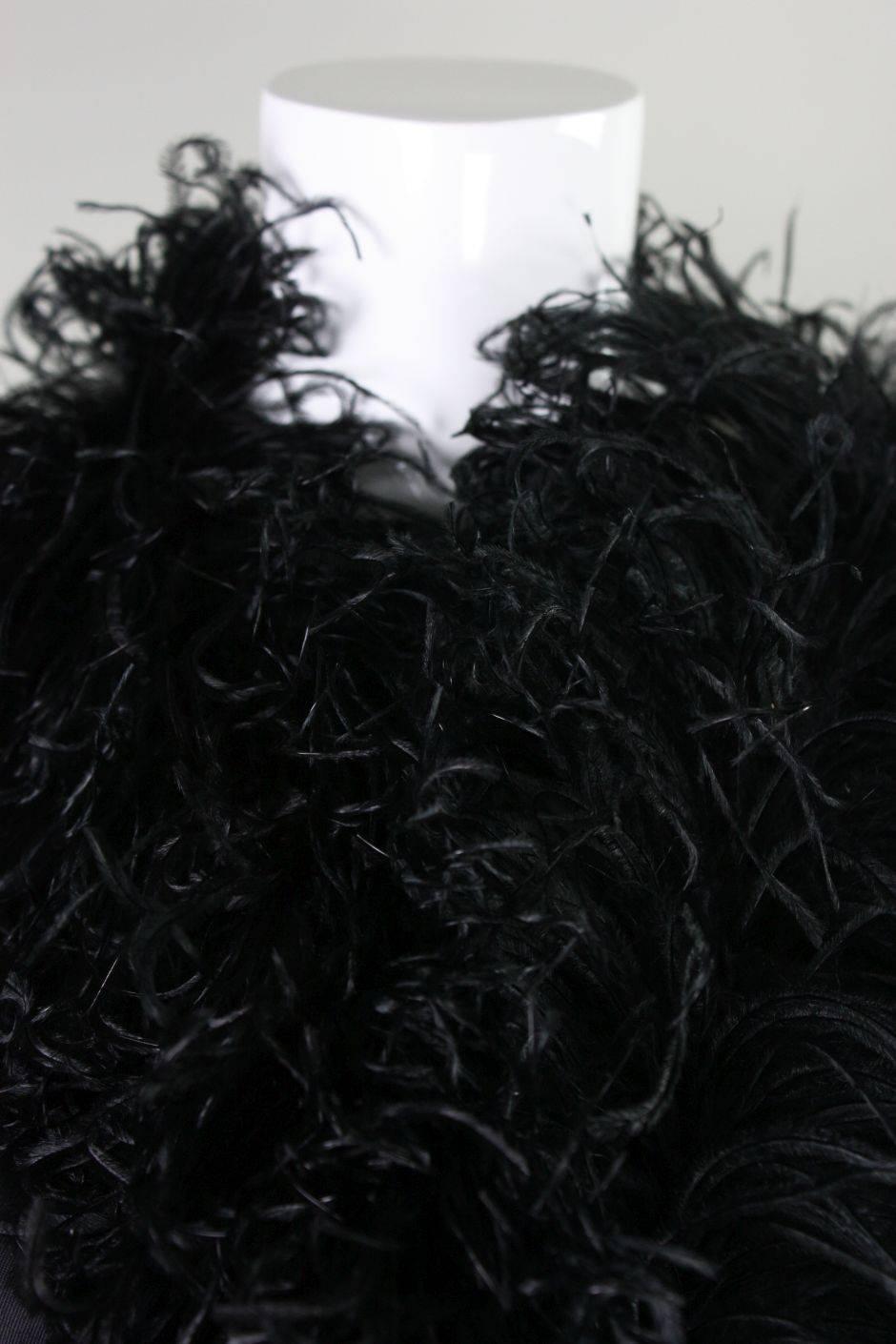 Black 1980's Yves Saint Laurent Jacket with Ostrich Feather Trim