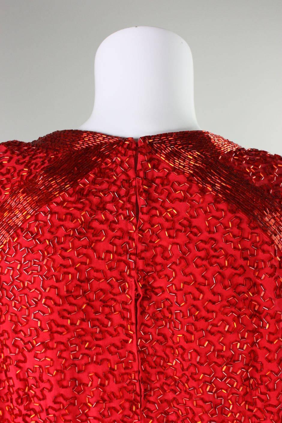 1980's Stephen Yurich Red Beaded Cocktail Dress For Sale 3