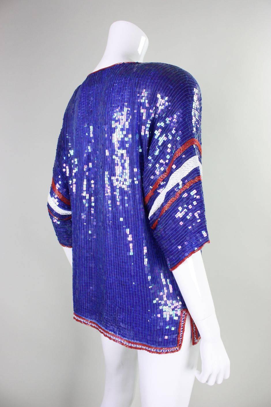Purple 1980's St. Martin Sequined New York Giants Jersey Blouse