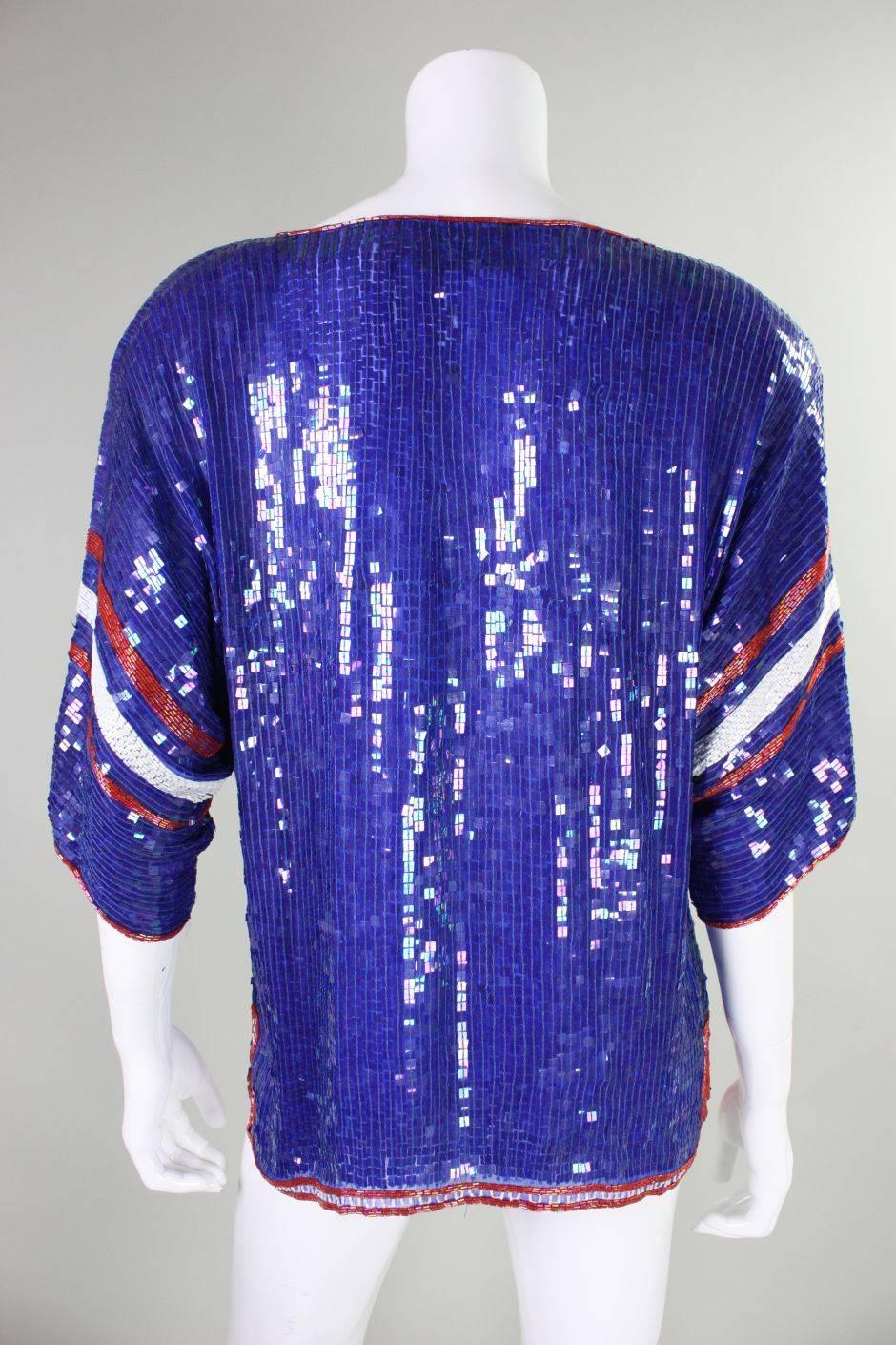 1980's St. Martin Sequined New York Giants Jersey Blouse In Excellent Condition In Los Angeles, CA
