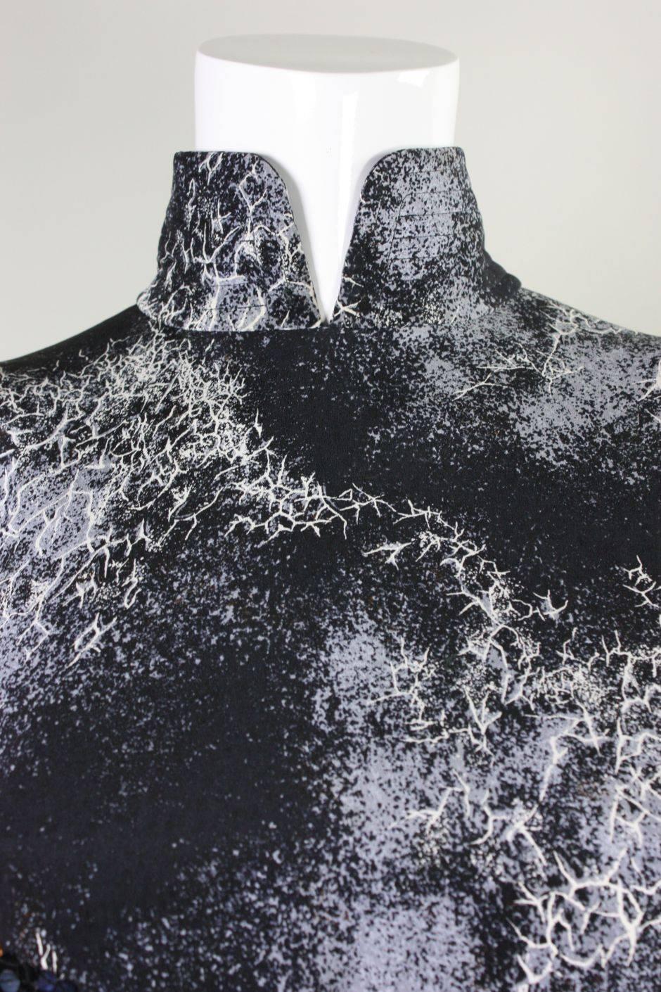 1980's Hiroko Koshnino Silk Gown with Storm Print & Sequins 2