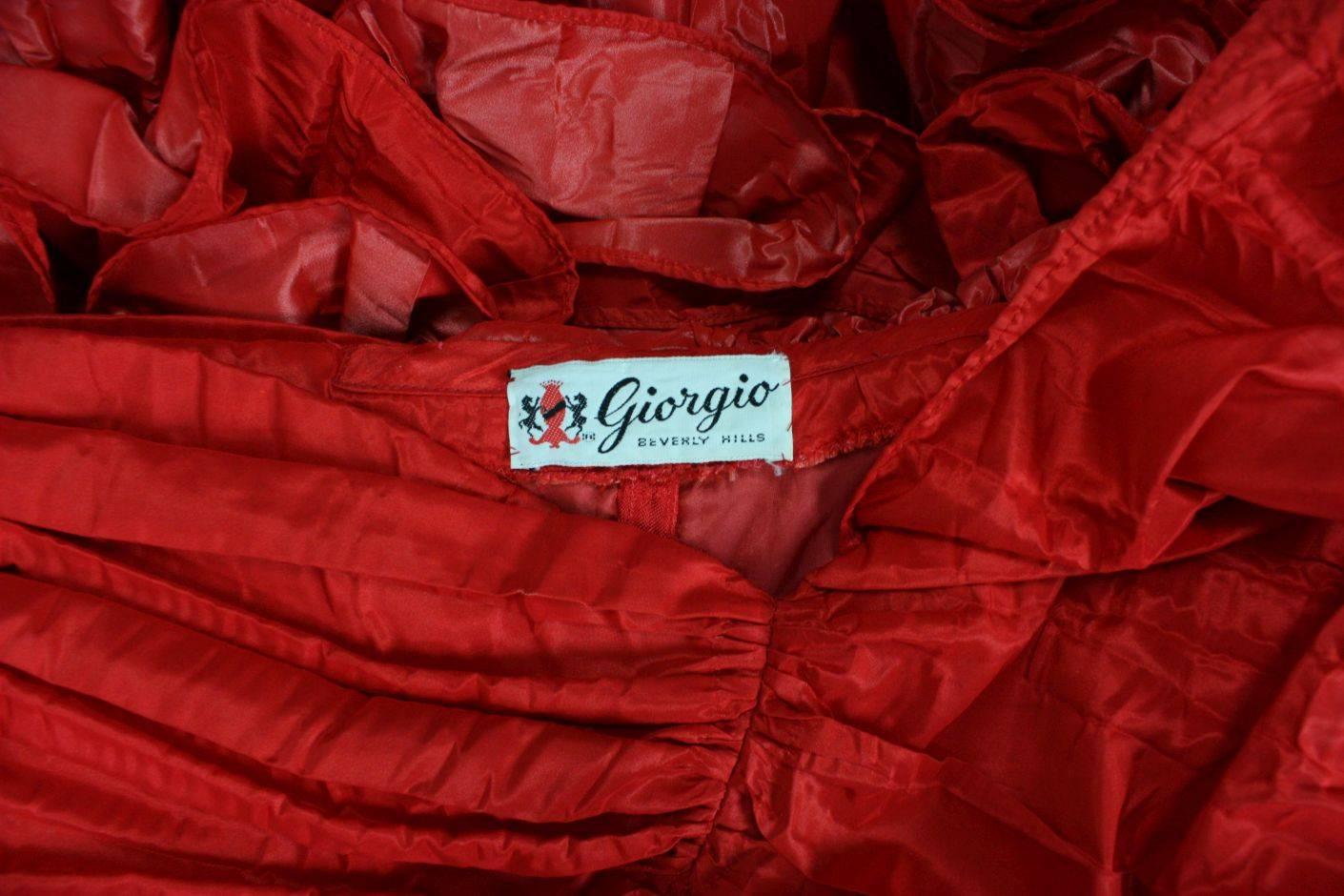 1980's Christian Dior Red Taffeta Ruffled Dress 3
