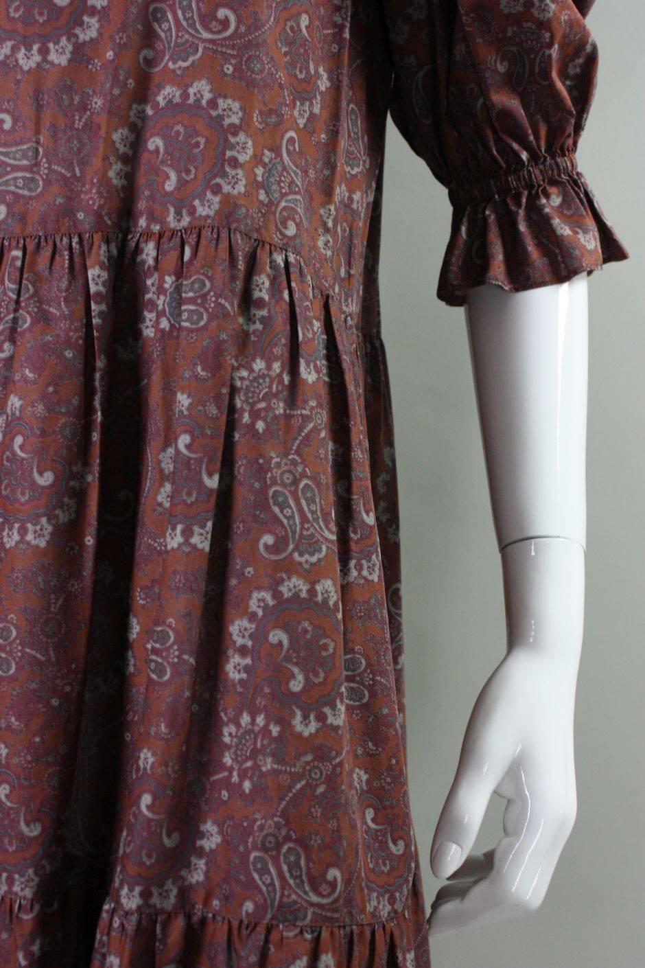 1980's Yves Saint Laurent Cotton Paisley Peasant Dress For Sale 1