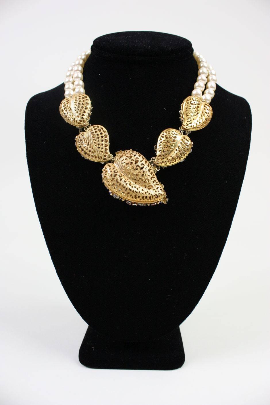 Romantic Miriam Haskell Baroque Pearl & Rhinestone Necklace For Sale