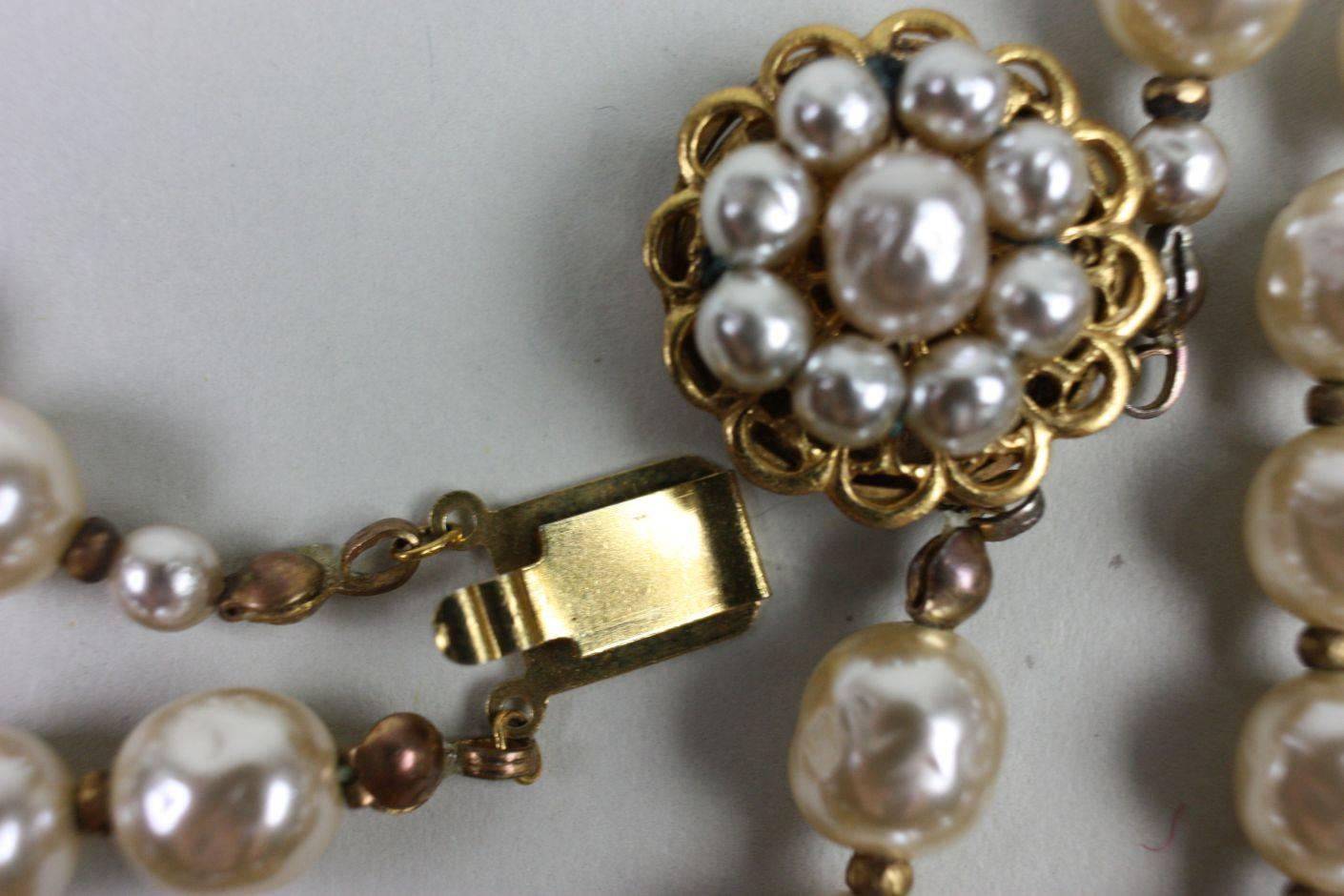 Miriam Haskell Baroque Pearl & Rhinestone Necklace For Sale 2