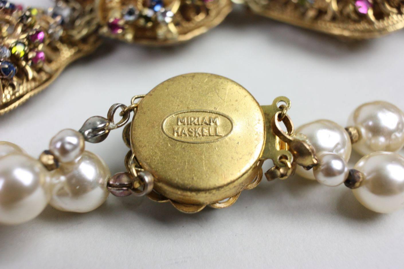 Miriam Haskell Baroque Pearl & Rhinestone Necklace For Sale 3