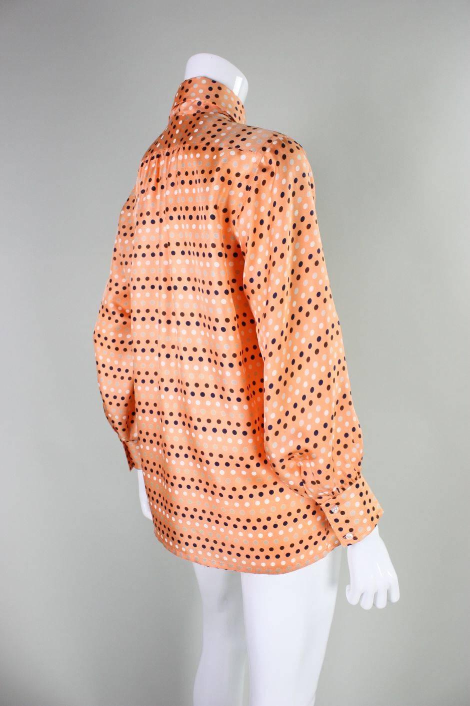 Orange 1970's Valentino Polka-dotted Silk Blouse with Sash For Sale