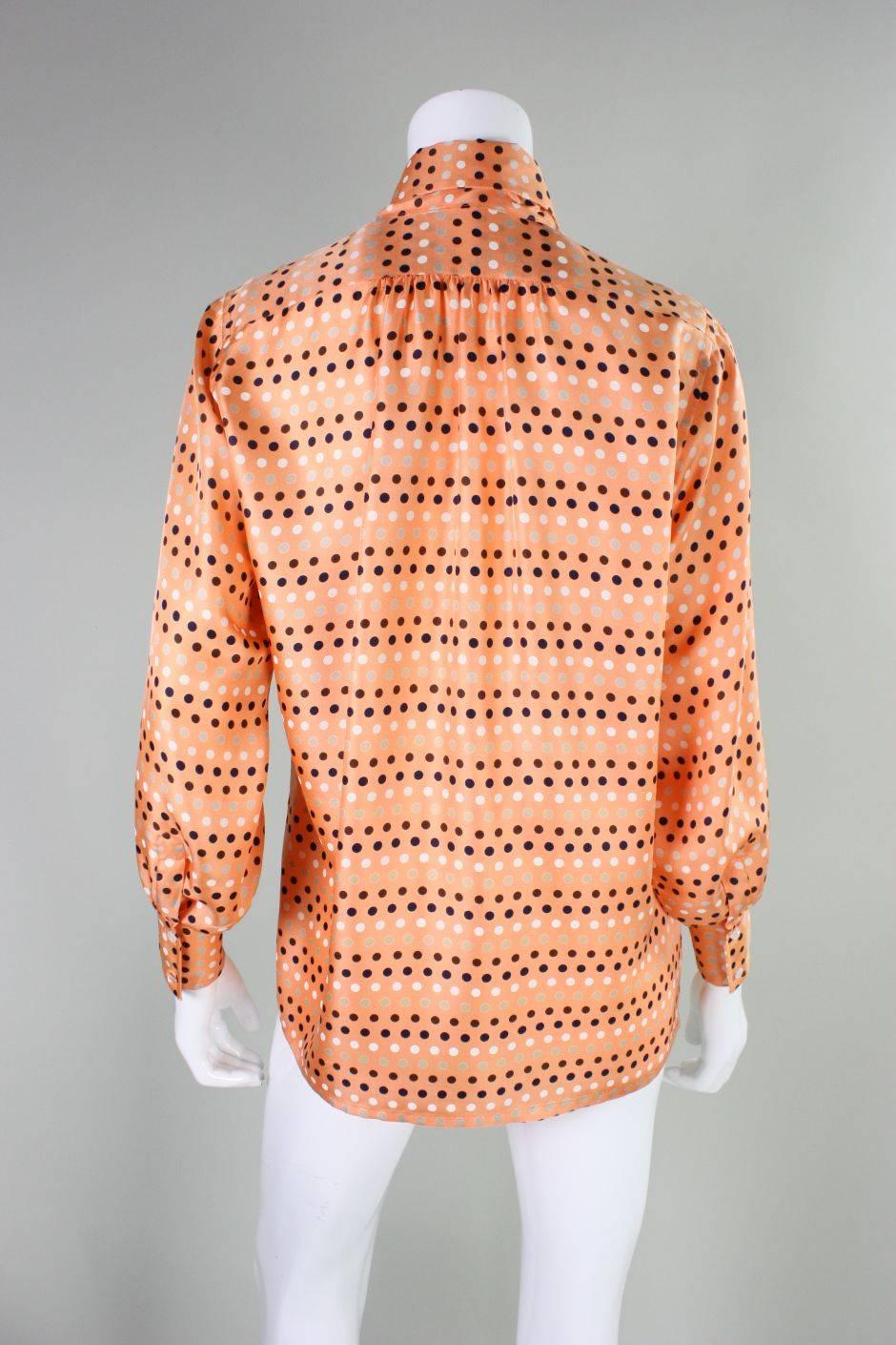 1970's Valentino Polka-dotted Silk Blouse with Sash In Excellent Condition For Sale In Los Angeles, CA