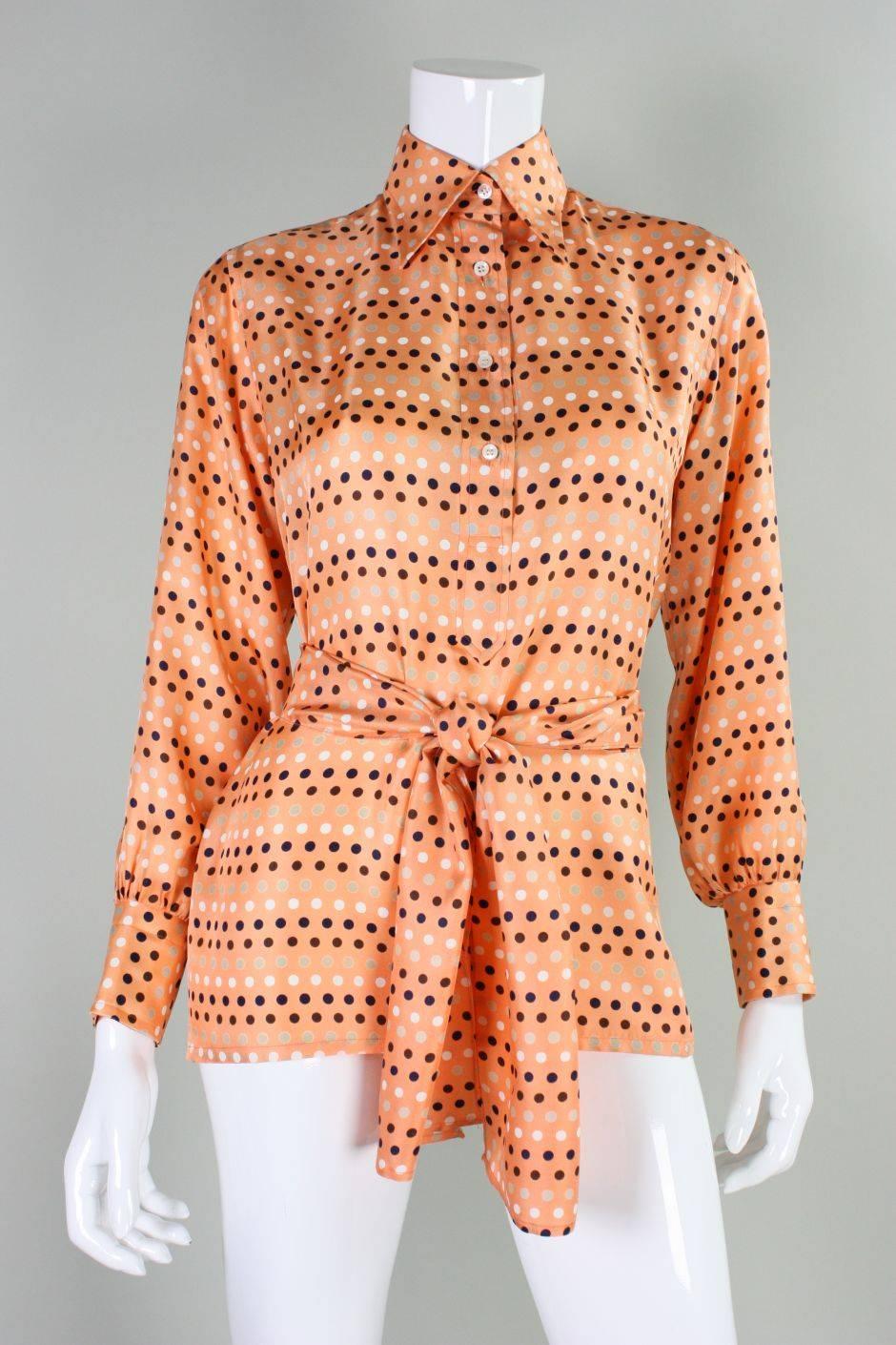 1970's Valentino Polka-dotted Silk Blouse with Sash For Sale 1