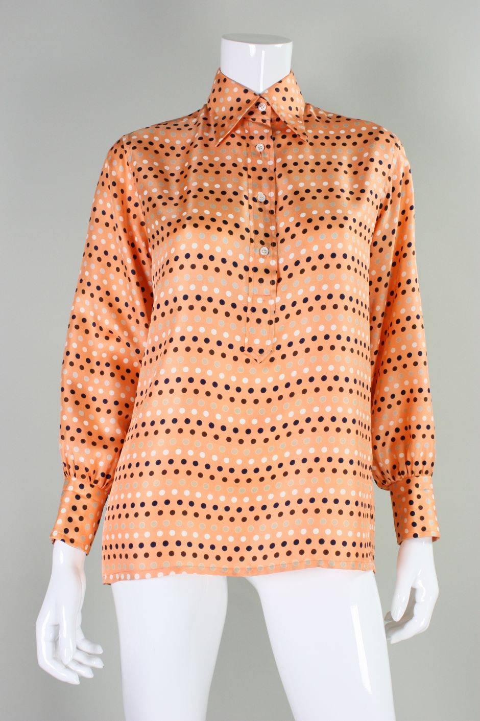 Women's 1970's Valentino Polka-dotted Silk Blouse with Sash For Sale