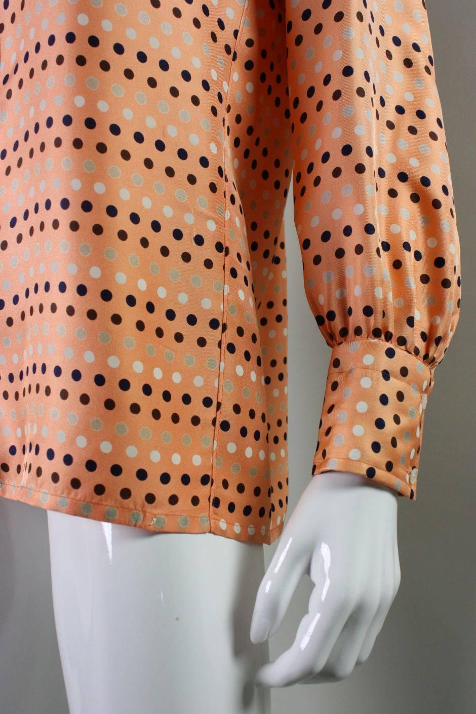 1970's Valentino Polka-dotted Silk Blouse with Sash For Sale 3