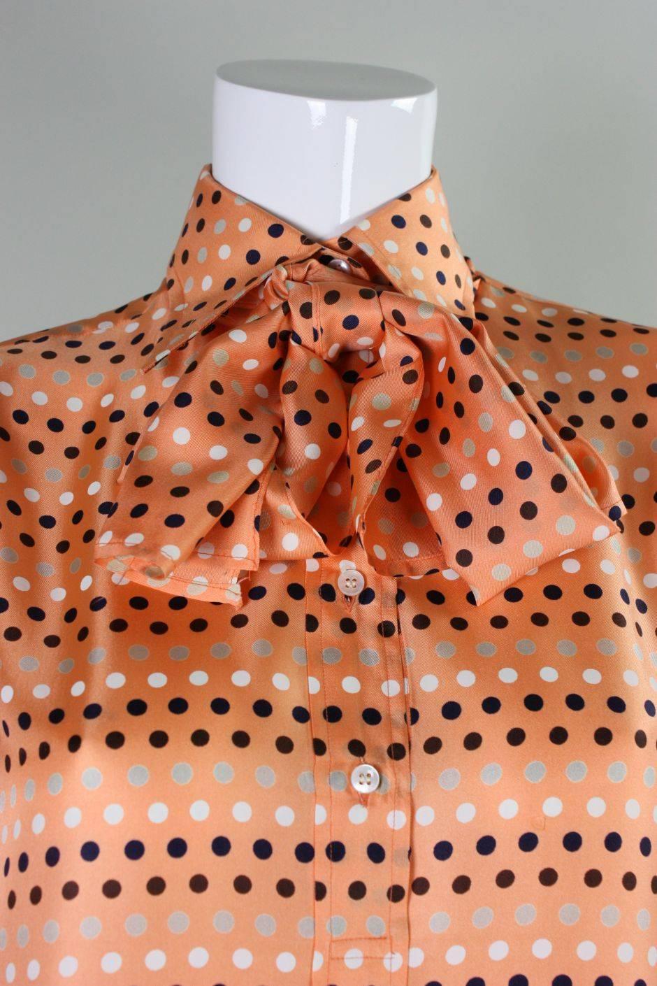1970's Valentino Polka-dotted Silk Blouse with Sash For Sale 2