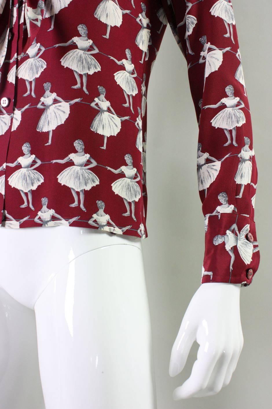 1970's Valentino Silk Blouse with Ballerina Print For Sale 3