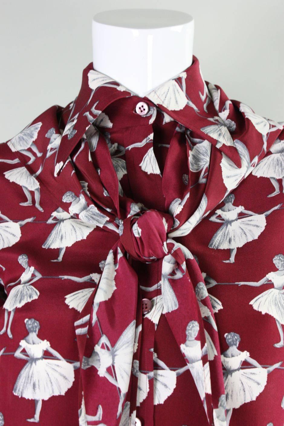 1970's Valentino Silk Blouse with Ballerina Print For Sale 1