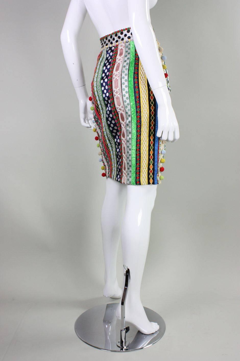 Beige Moschino Mixed Media Ribbon Skirt, 1990s For Sale