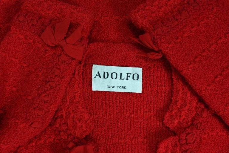 1980's Adolfo Red Boucle Suit with Silk Detailing For Sale 4