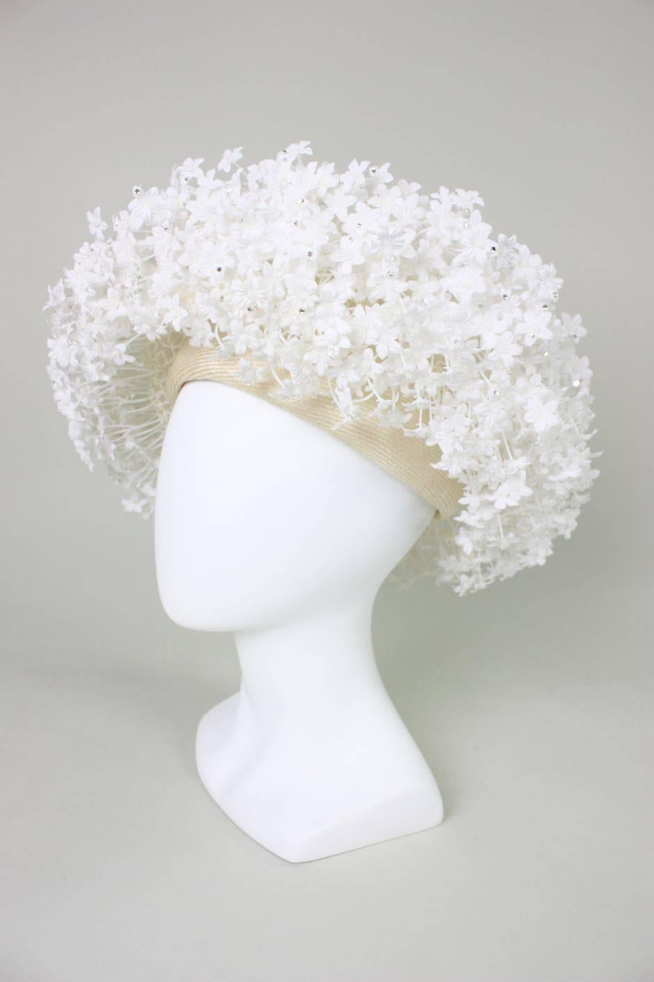 Vintage Jack McConnell Hat with Three Dimensional Flowers 1