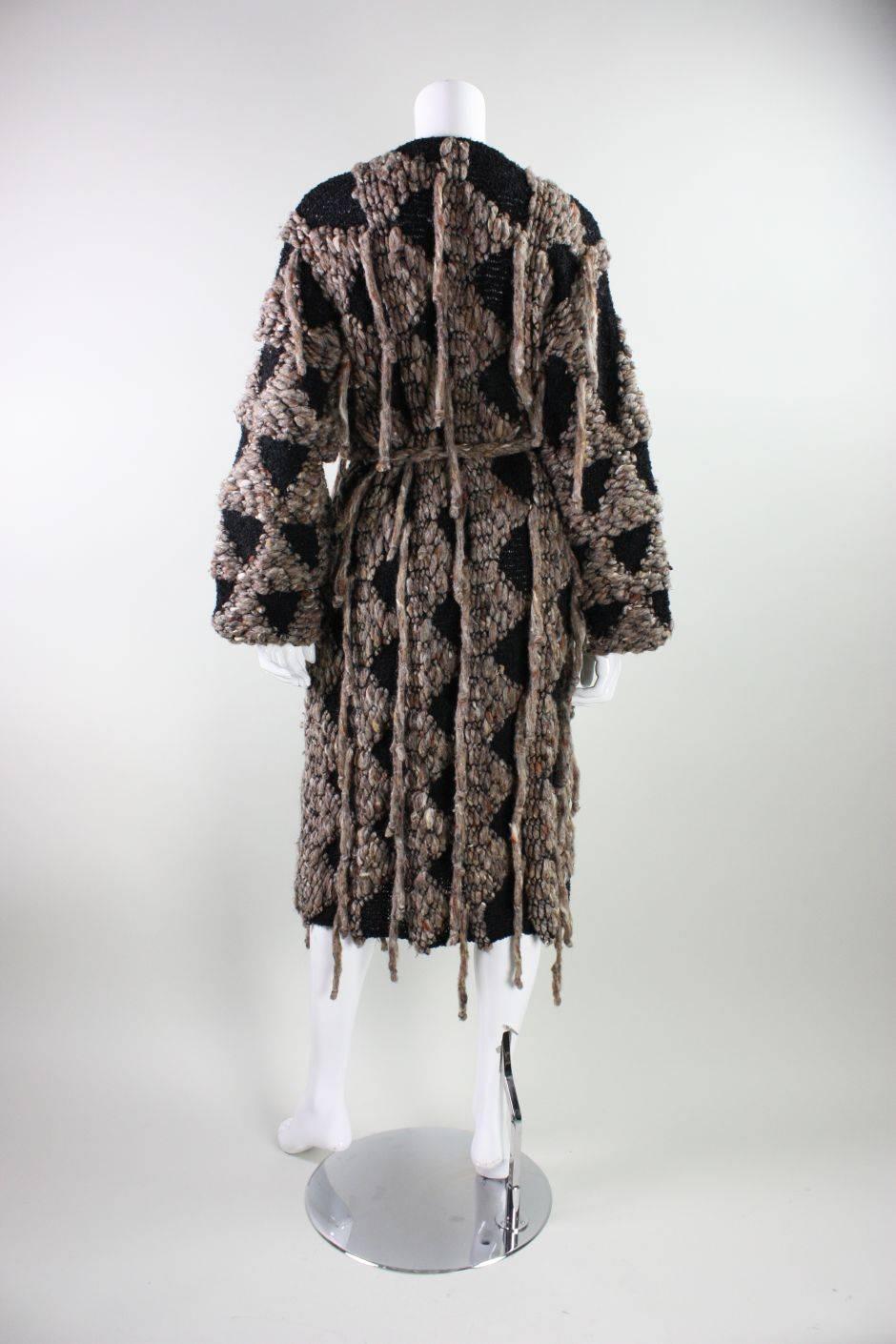 Gray 1980's Gunn-Trigere Textured Wool Boucle Coat with Yarn Fringe For Sale