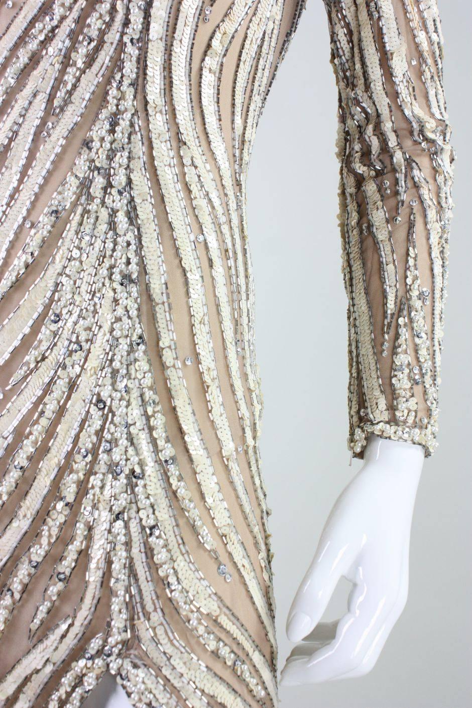 1980's Bob Mackie Beaded & Sequined Gown For Sale 3