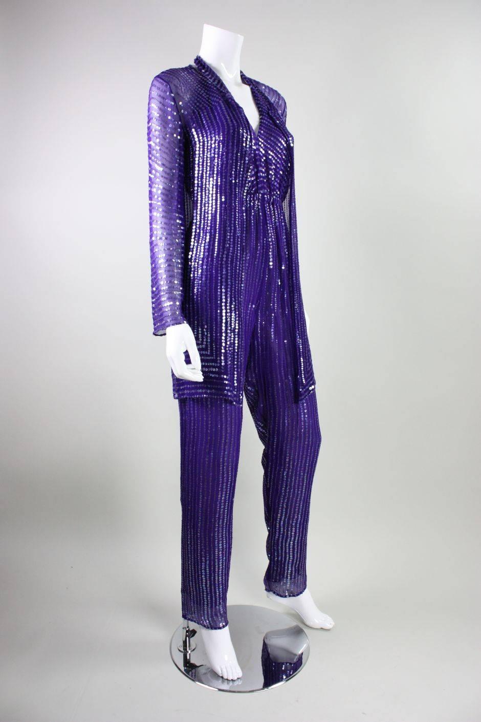 purple sequin jumpsuit