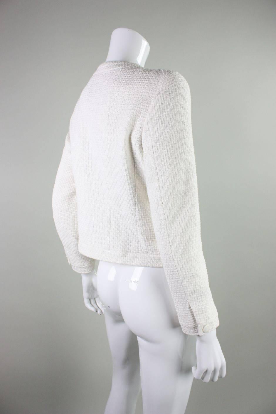 Gray 1990's Chanel Cropped White Textured Jacket For Sale