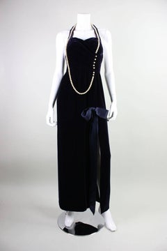 1990's Chanel Velvet Gown with Pearl Detailing