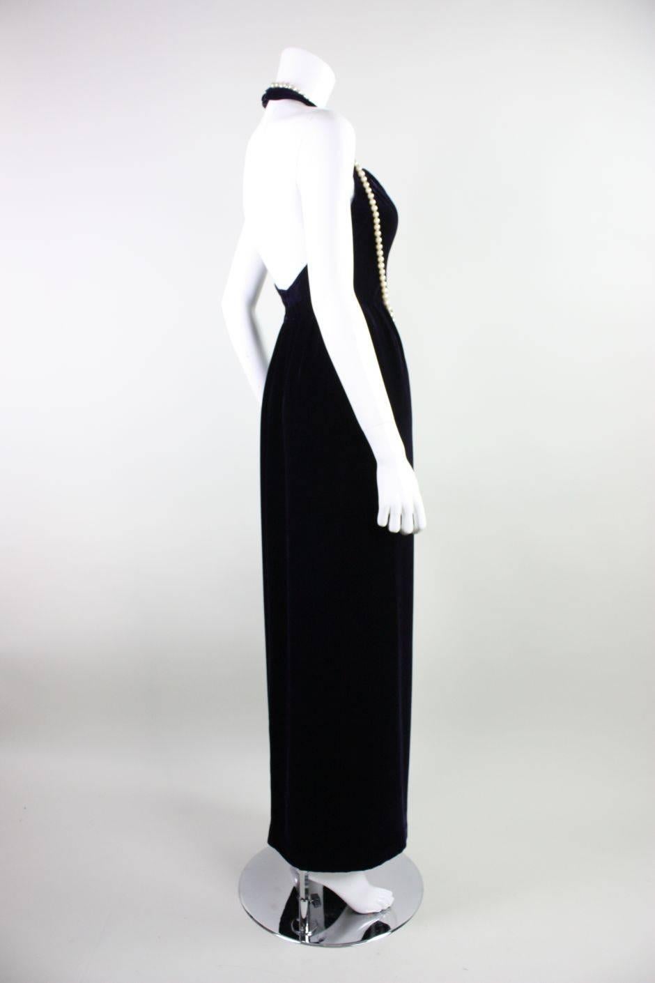 1990's Chanel Velvet Gown with Pearl Detailing In Excellent Condition For Sale In Los Angeles, CA