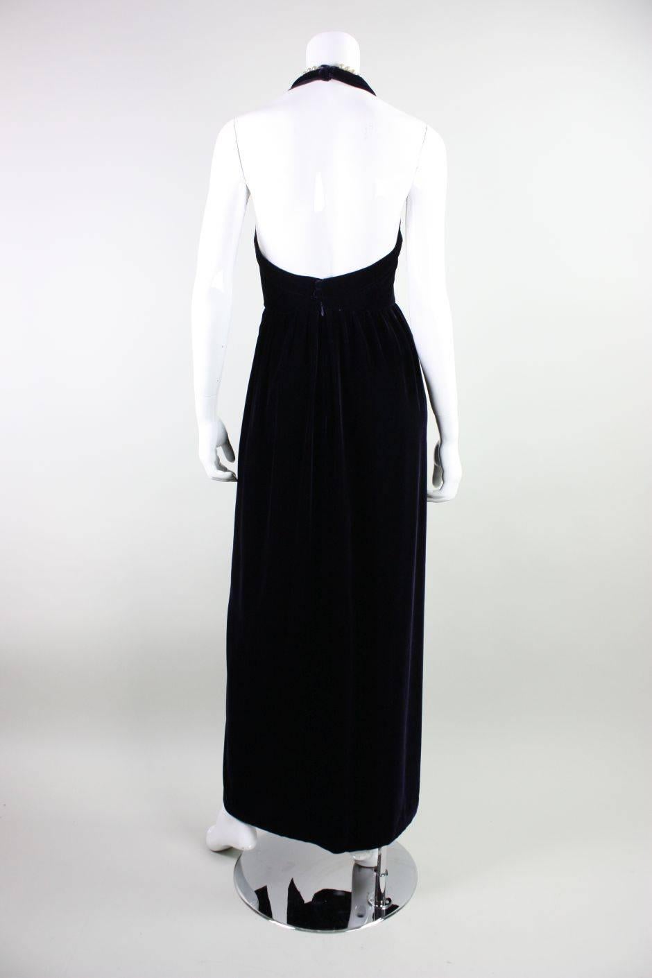 Women's 1990's Chanel Velvet Gown with Pearl Detailing For Sale