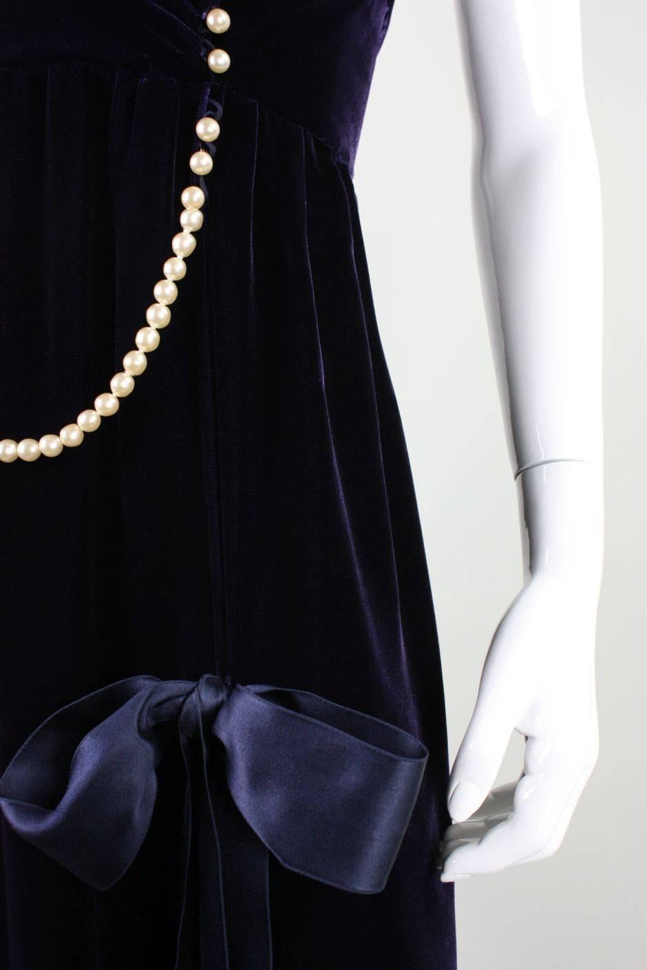 1990's Chanel Velvet Gown with Pearl Detailing For Sale 2