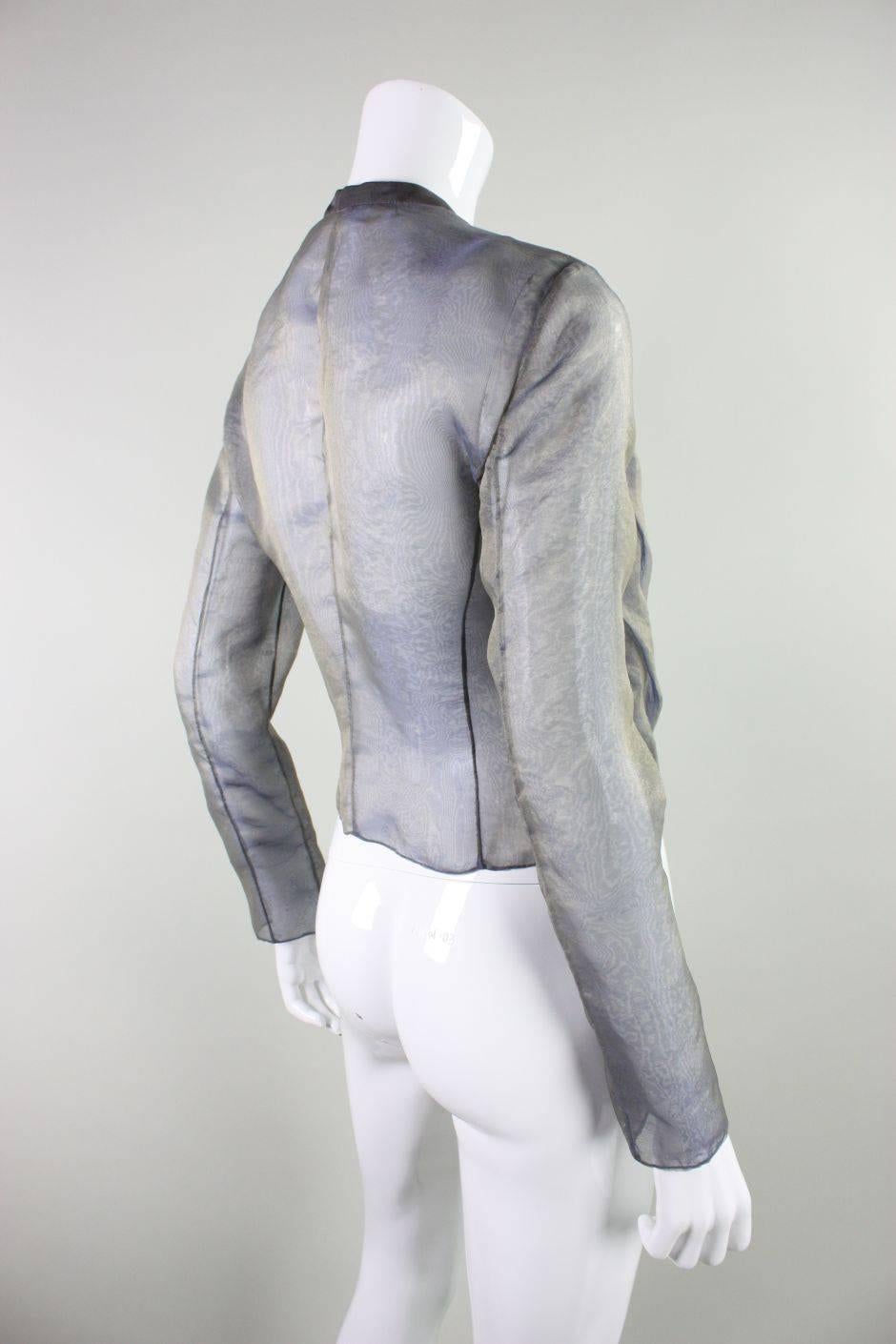 Gray 1990's Sheer Organza Blouse with Diagonal Pleating For Sale