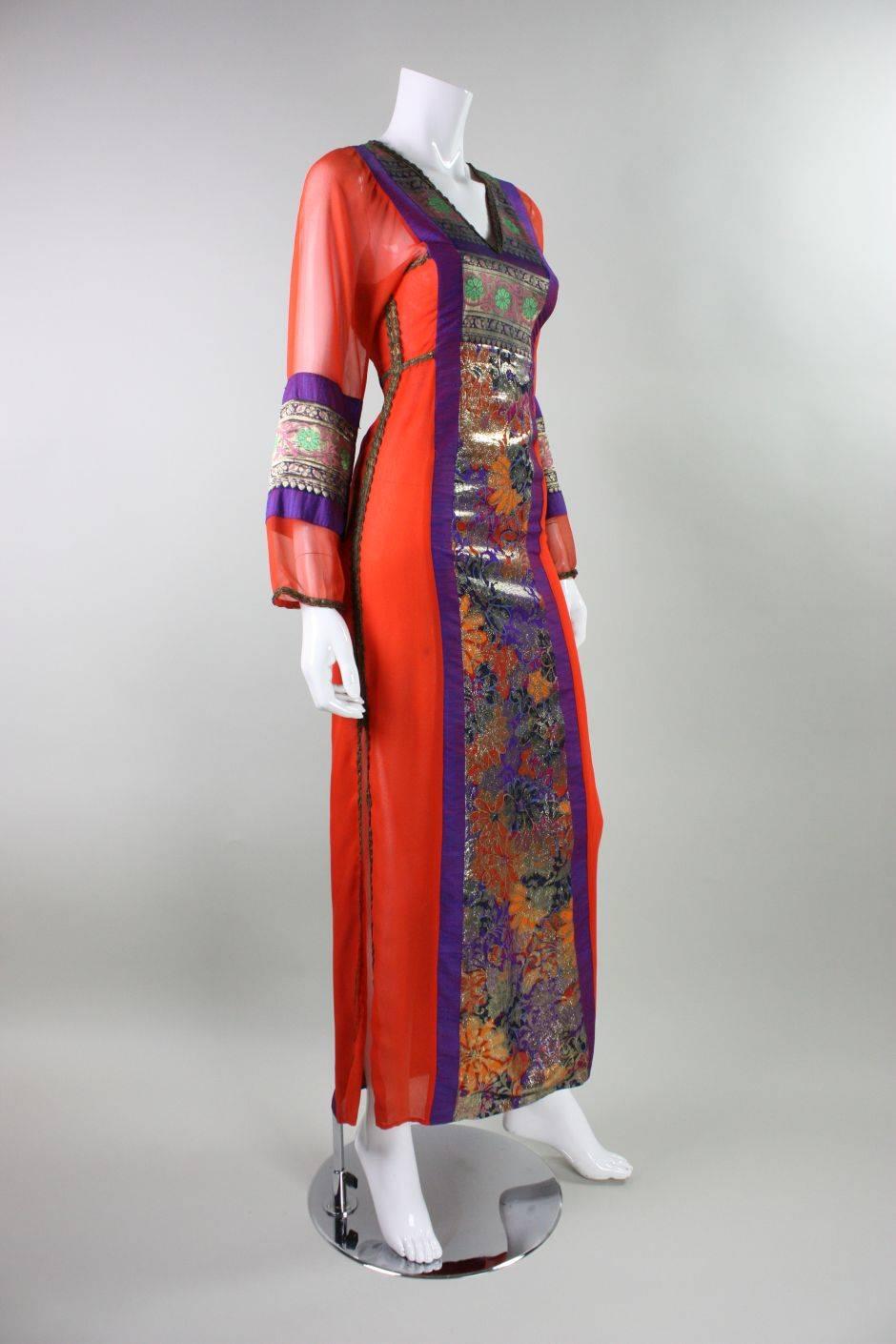 Brown 1970's Thea Porter Metallic Silk Gown For Sale
