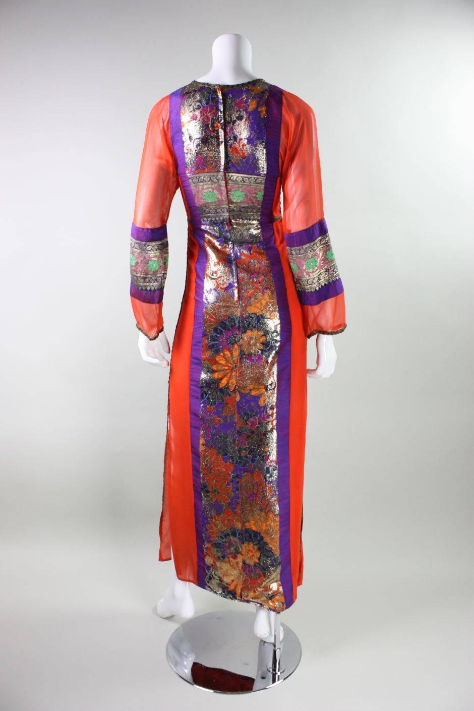 Women's 1970's Thea Porter Metallic Silk Gown For Sale