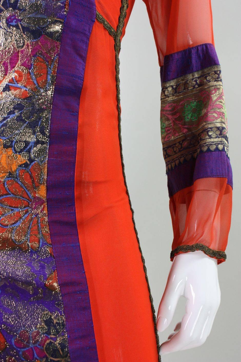 1970's Thea Porter Metallic Silk Gown For Sale 2