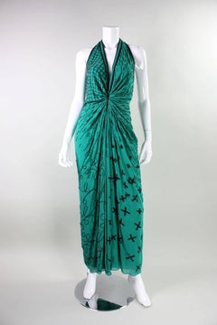 1990's Fabrice Emerald Green Beaded Halter Gown