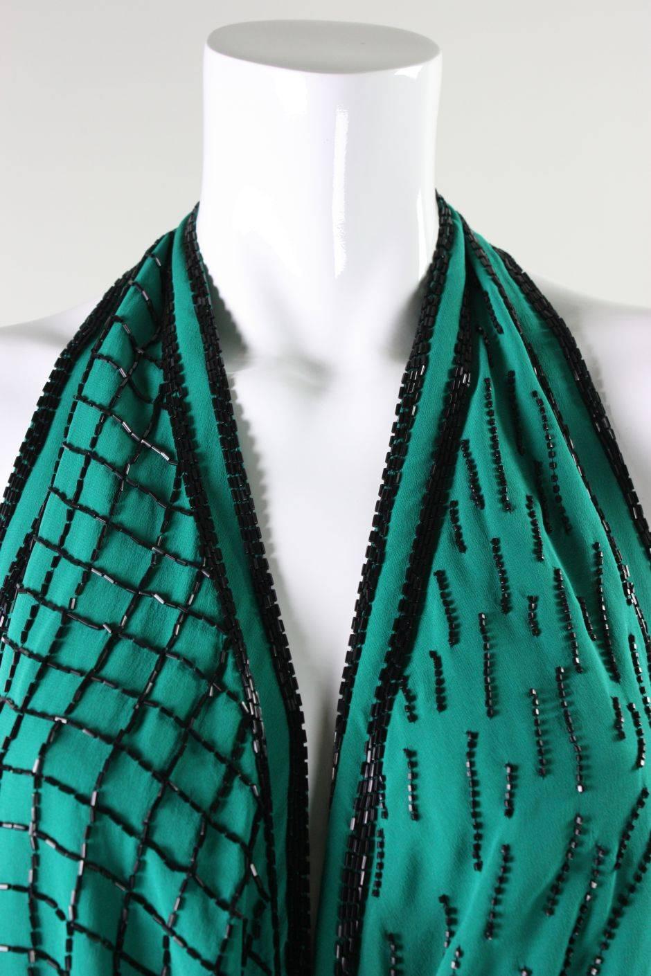 1990's Fabrice Emerald Green Beaded Halter Gown For Sale 3