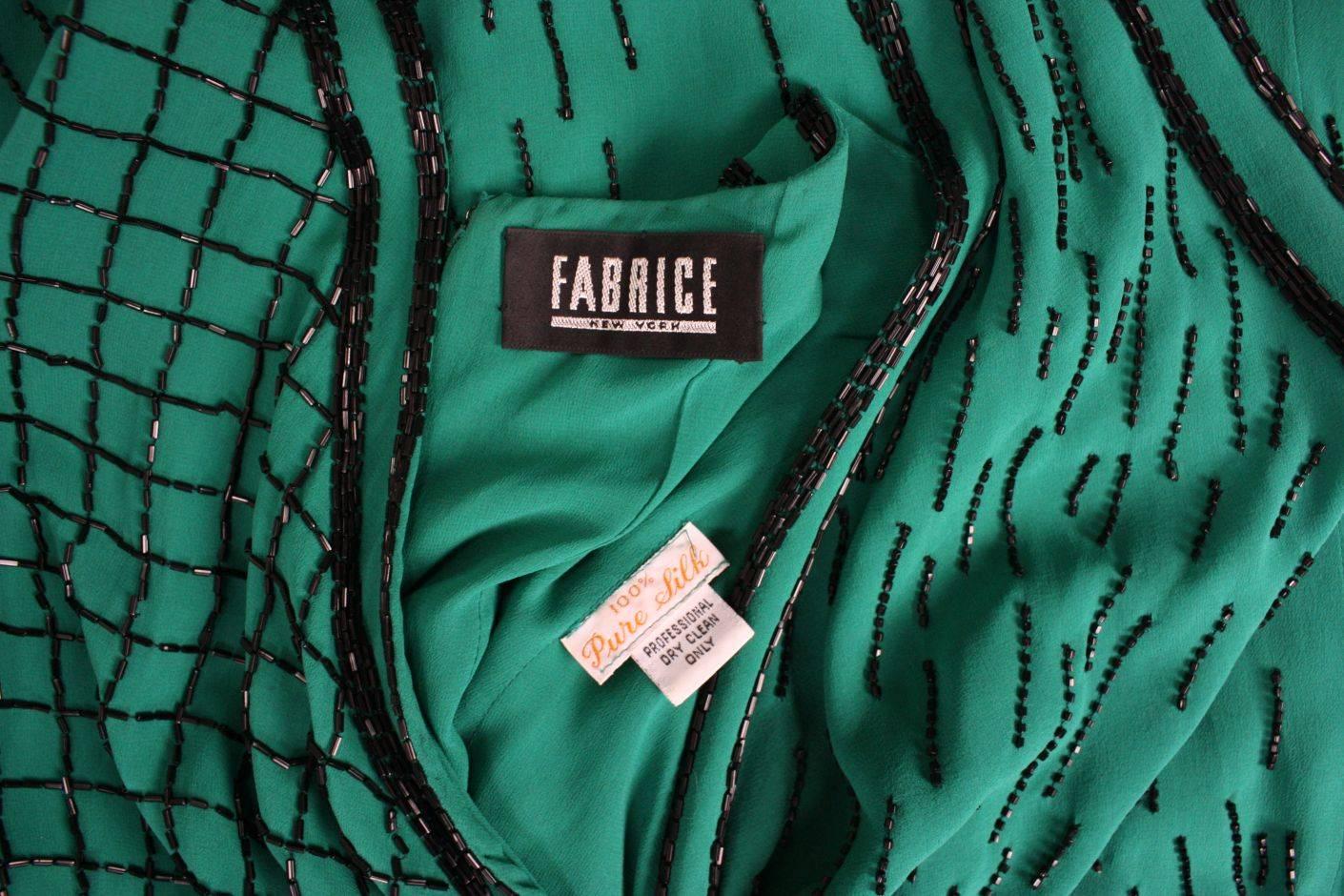 1990's Fabrice Emerald Green Beaded Halter Gown For Sale 5