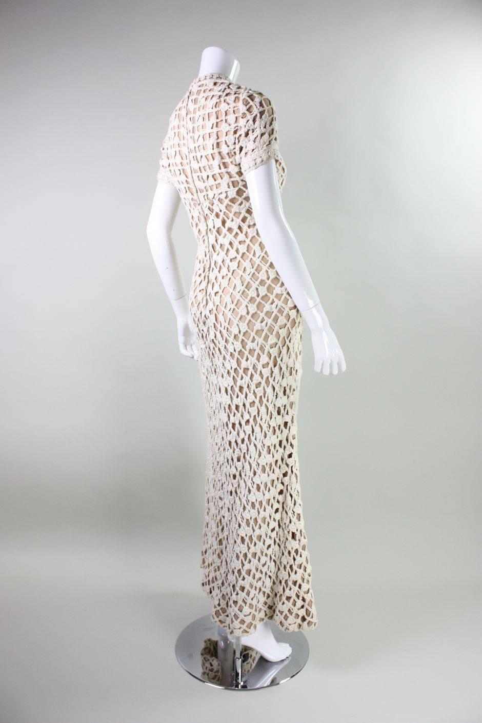1970's Werle of Beverly Hills Crochet Maxi Dress with Shawl In Excellent Condition For Sale In Los Angeles, CA